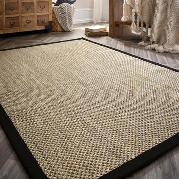 Sisal Border Plain Hand-Woven Textured Natural Fibre Flatweave Light Beige with Black Border Rug-Origins-Rug Love - The Most Loved Rug Store